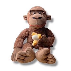 16" Monkey W/Banana Plush Stuffed Animal Ape Gorilla Orangutan Dark Brown